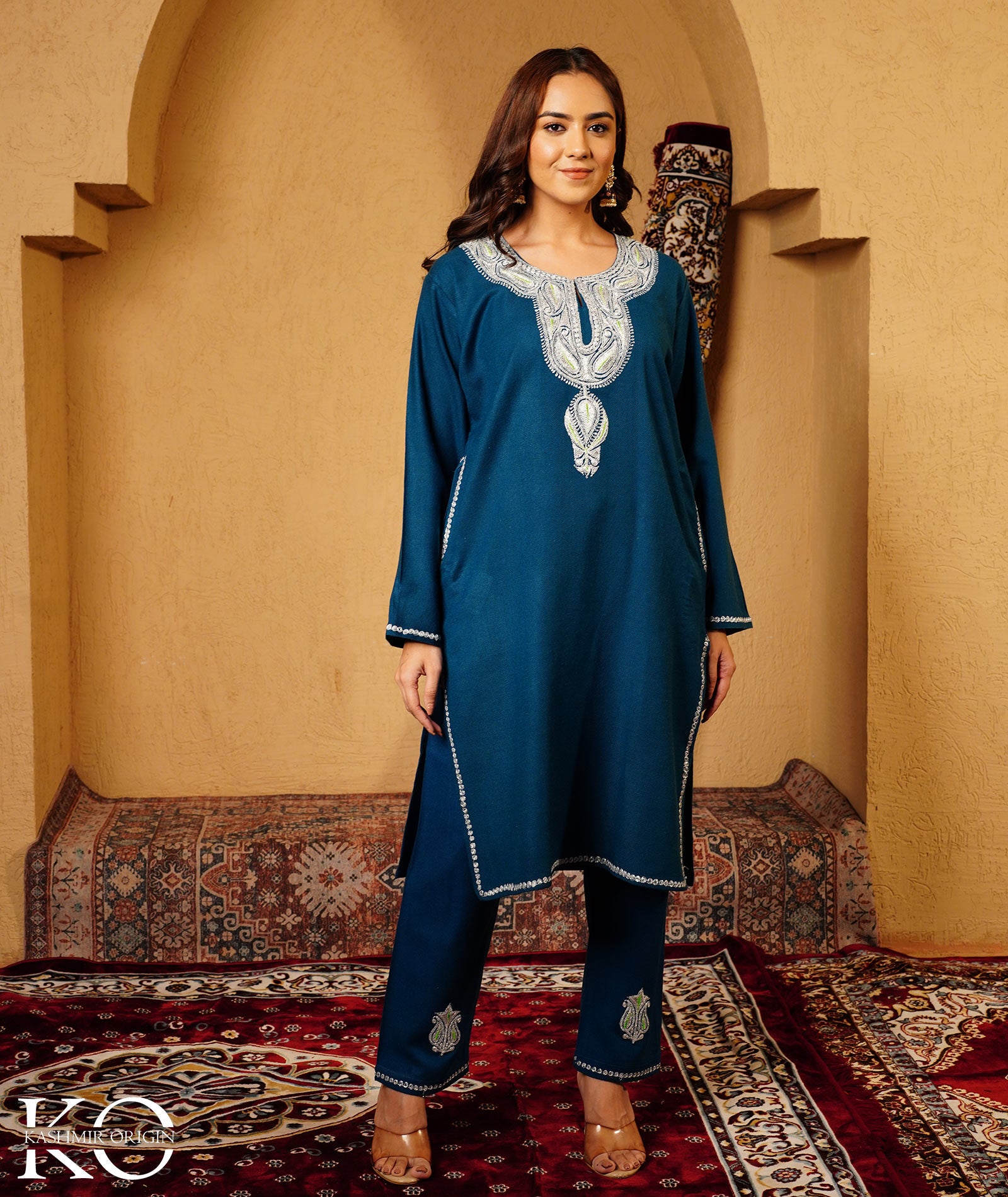 Blue Tilla Embroidered Woolen Co-ord Set