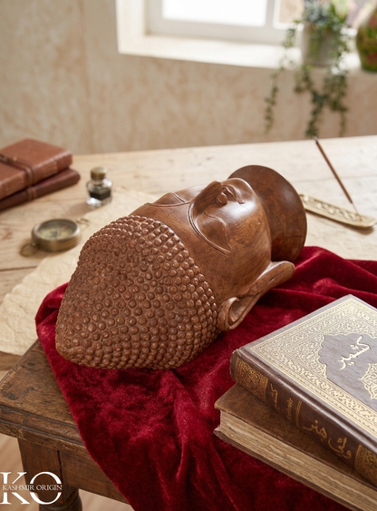 Walnut Wood Buddha Face Showpiece | Buddha Head Statue Sculpture Figurine for Home Décor | 12 inches | Brown | Handcrafted Meditation Buddha Statue for Home, Office, Mandir & Pooja Room Décor | Decorative Gifts for Housewarming & Festivals