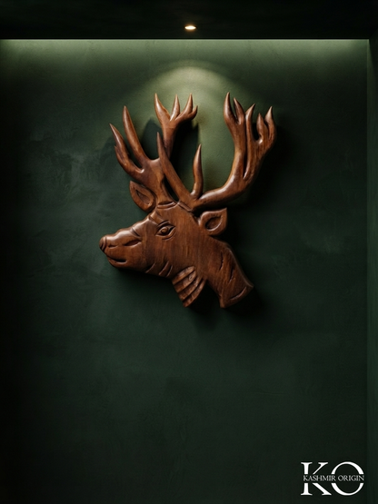 kashmir stag Head | Hangul Shape miniature Walnut Wood Decor Piece | Hand Carved In Kahsmir