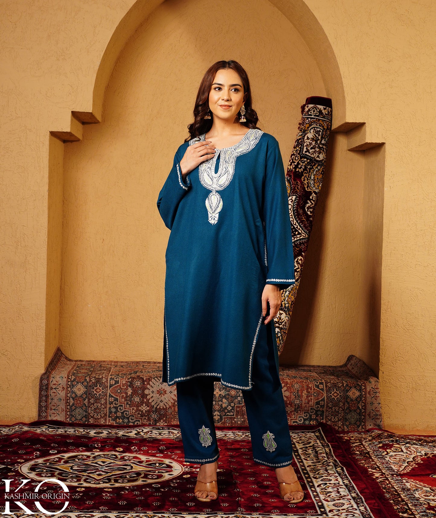 Blue Tilla Embroidered Woolen Co-ord Set