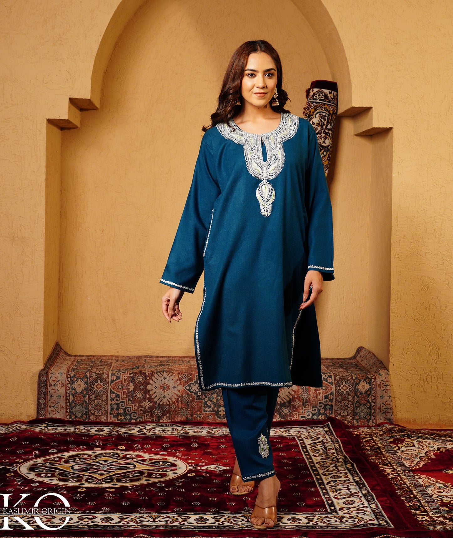 Blue Tilla Embroidered Woolen Co-ord Set