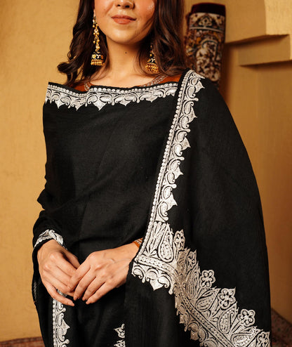 Black Tilla Embroidered Woolen Shawl