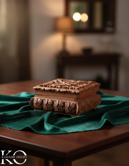 Walnut Wood Hand Carved Casket | Walnut Wood Box | Storage Box | Jewellery Box | Hand Carved in kashmir
