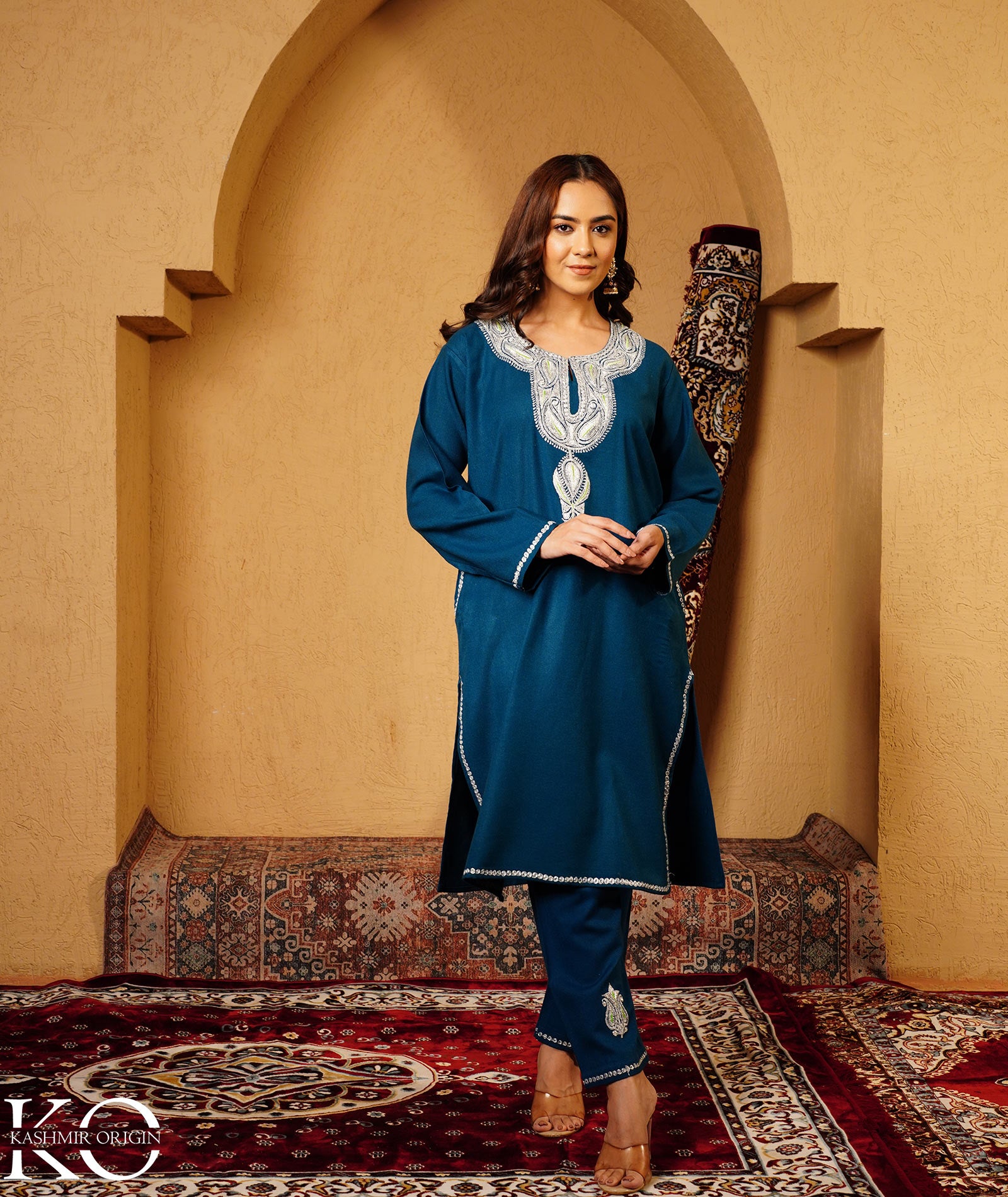 Blue Tilla Embroidered Woolen Co-ord Set