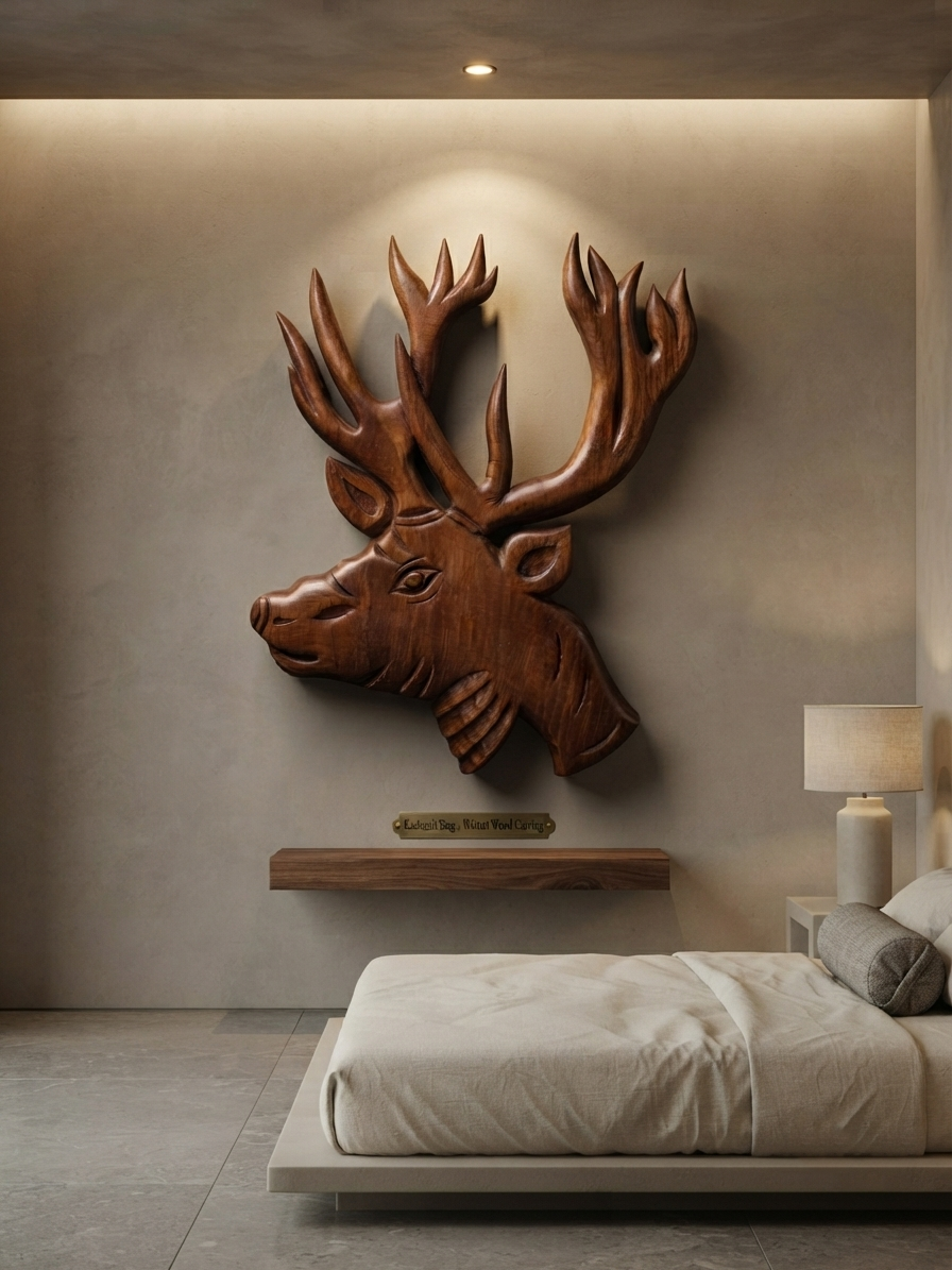 kashmir stag Head | Hangul Shape miniature Walnut Wood Decor Piece | Hand Carved In Kahsmir