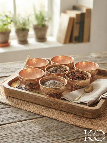 Mehraab Design Copper Serving Bowl Set of 6 | Hand Engraved Kashmiri Copper