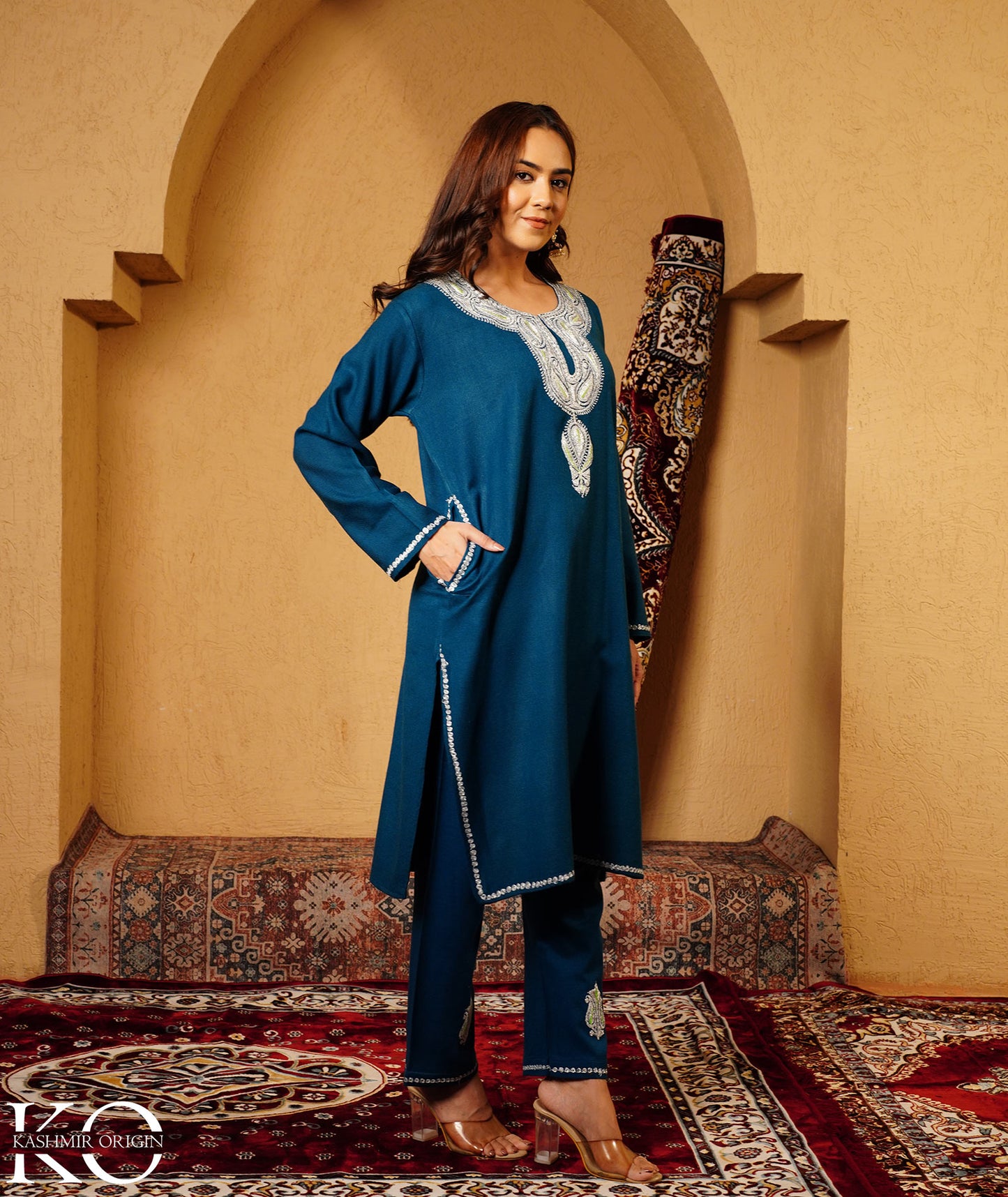 Blue Tilla Embroidered Woolen Co-ord Set