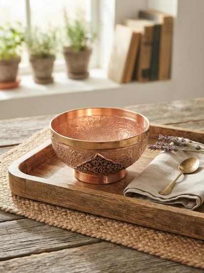 Mehraab Design Copper Serving Bowl Set of 6 | Hand Engraved Kashmiri Copper