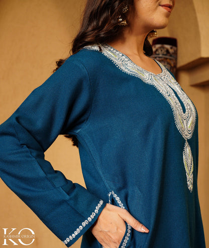 Blue Tilla Embroidered Woolen Co-ord Set