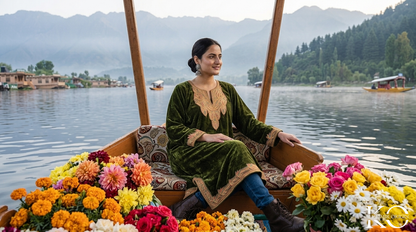 Tilla work on mehndi green velvet pheran – Kashmir Origin