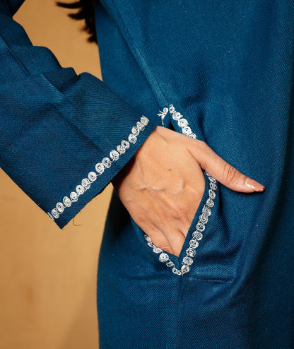 Blue Tilla Embroidered Woolen Co-ord Set