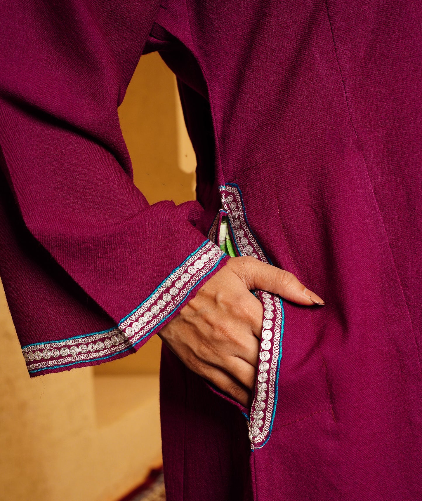 Purple Tilla Embroidered Pure Kashmiri Wool Pheran