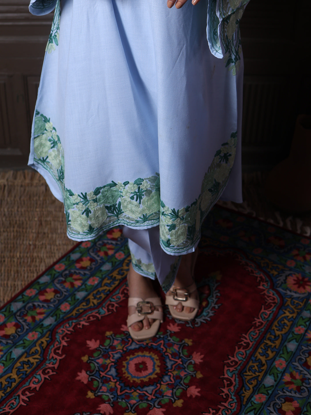 women wear powder blue coord set summer