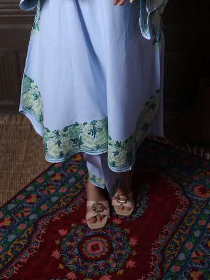 women wear powder blue coord set summer