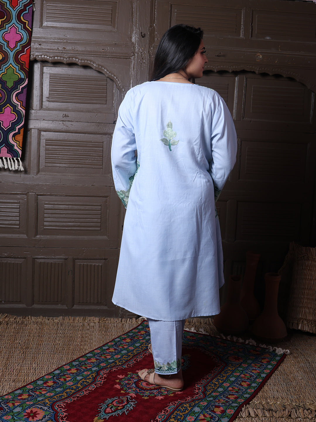 women wear powder blue coord set summer