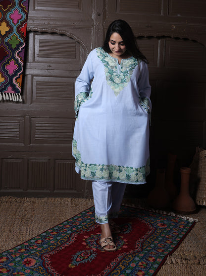 women wear powder blue coord set summer