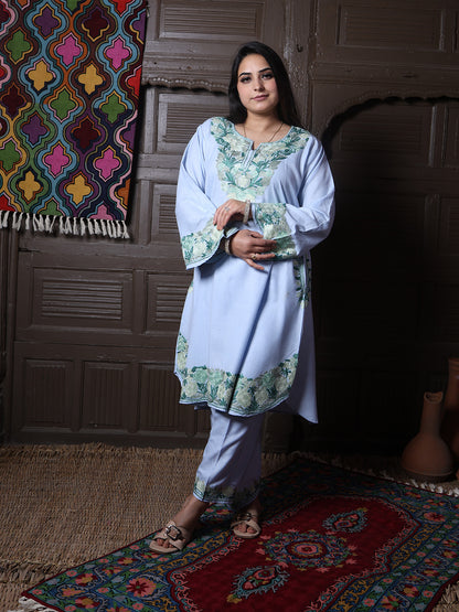 women wear powder blue coord set summer