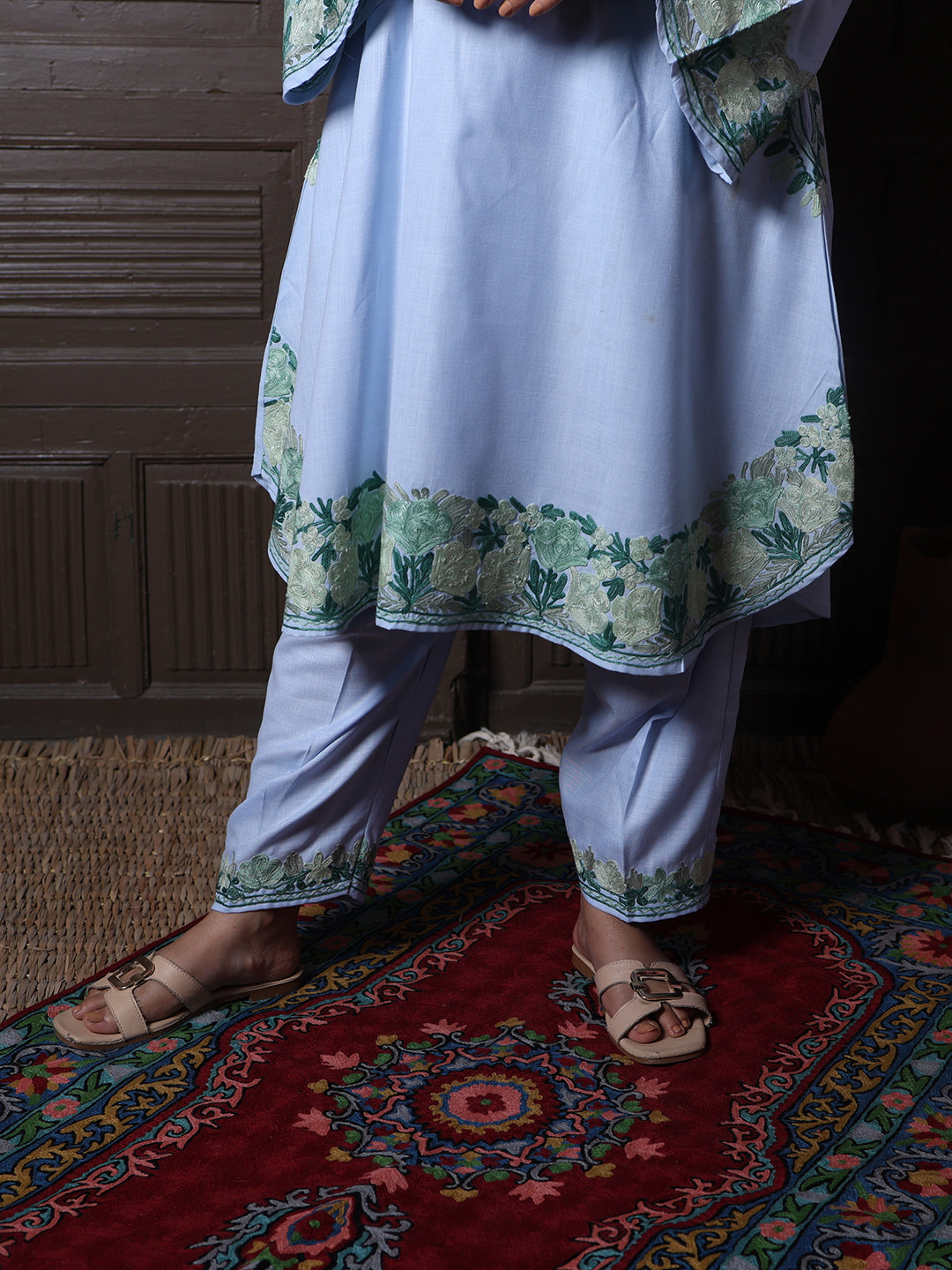 women wear powder blue coord set summer