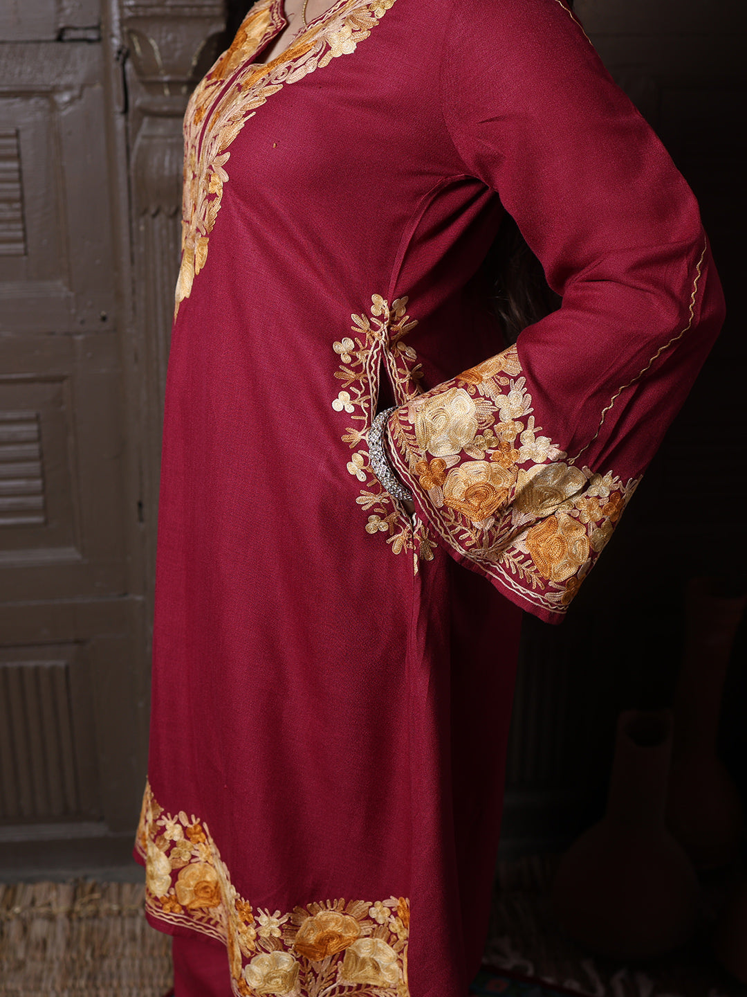 women wear maroon coord set summer