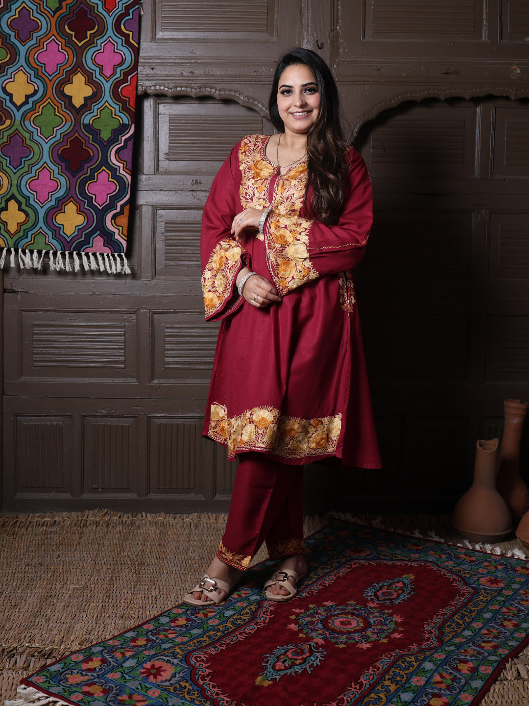 women wear maroon coord set summer