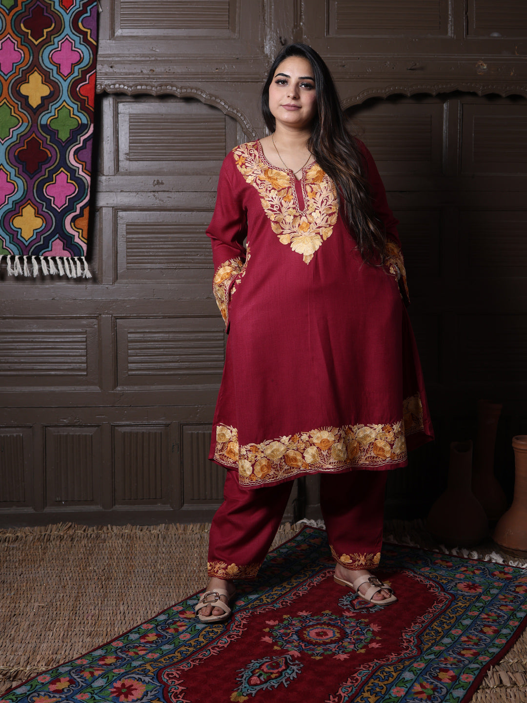 women wear maroon coord set summer
