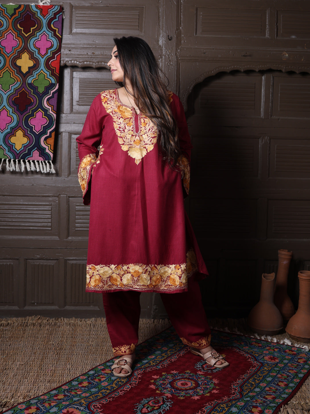 women wear maroon coord set summer
