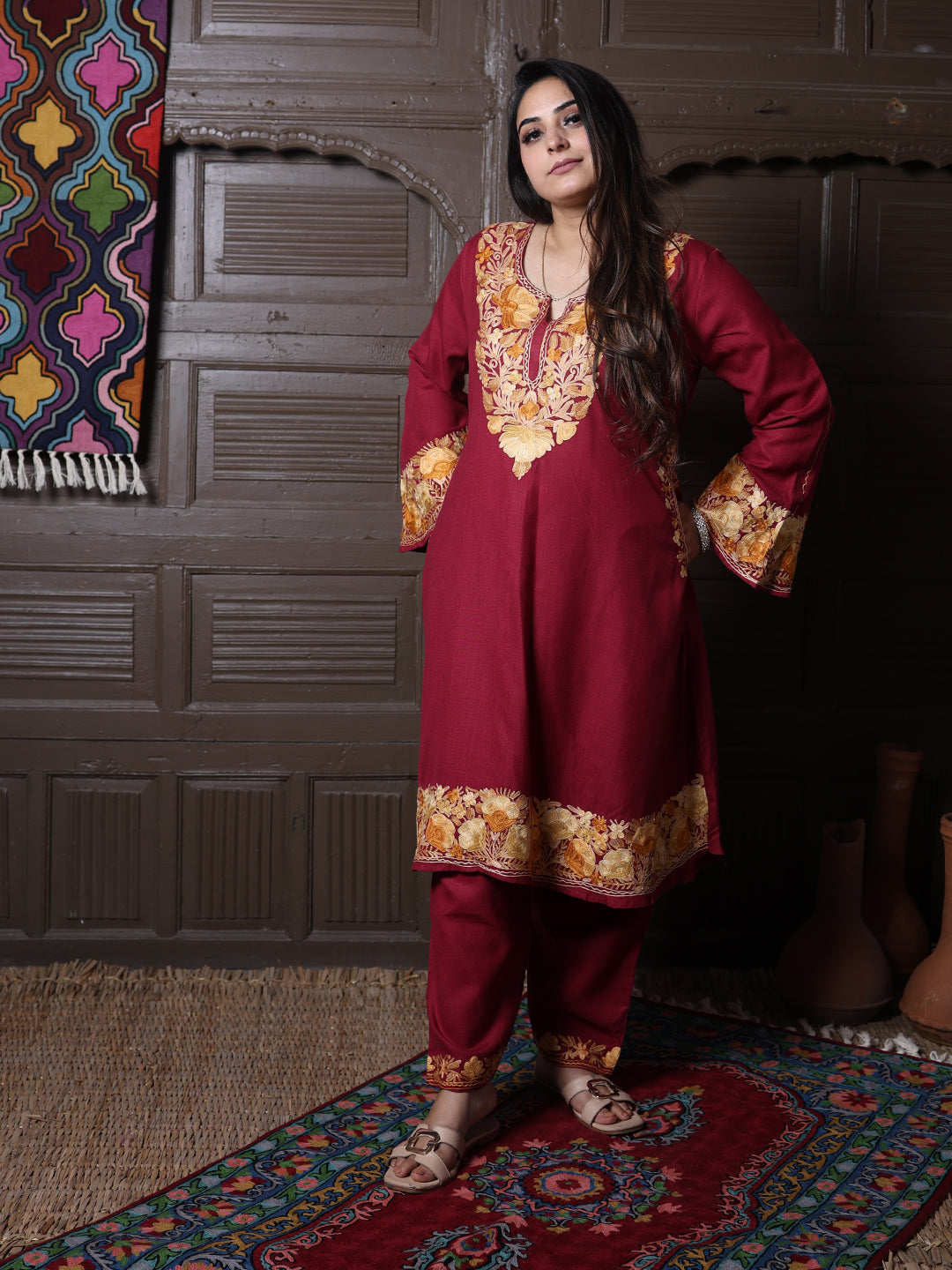 women wear maroon coord set summer