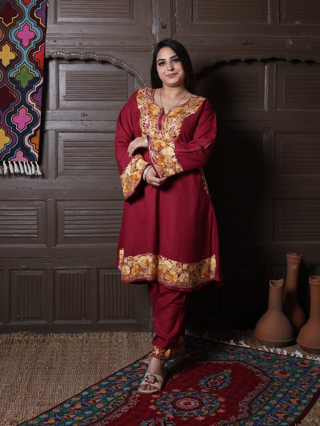 women wear maroon coord set summer