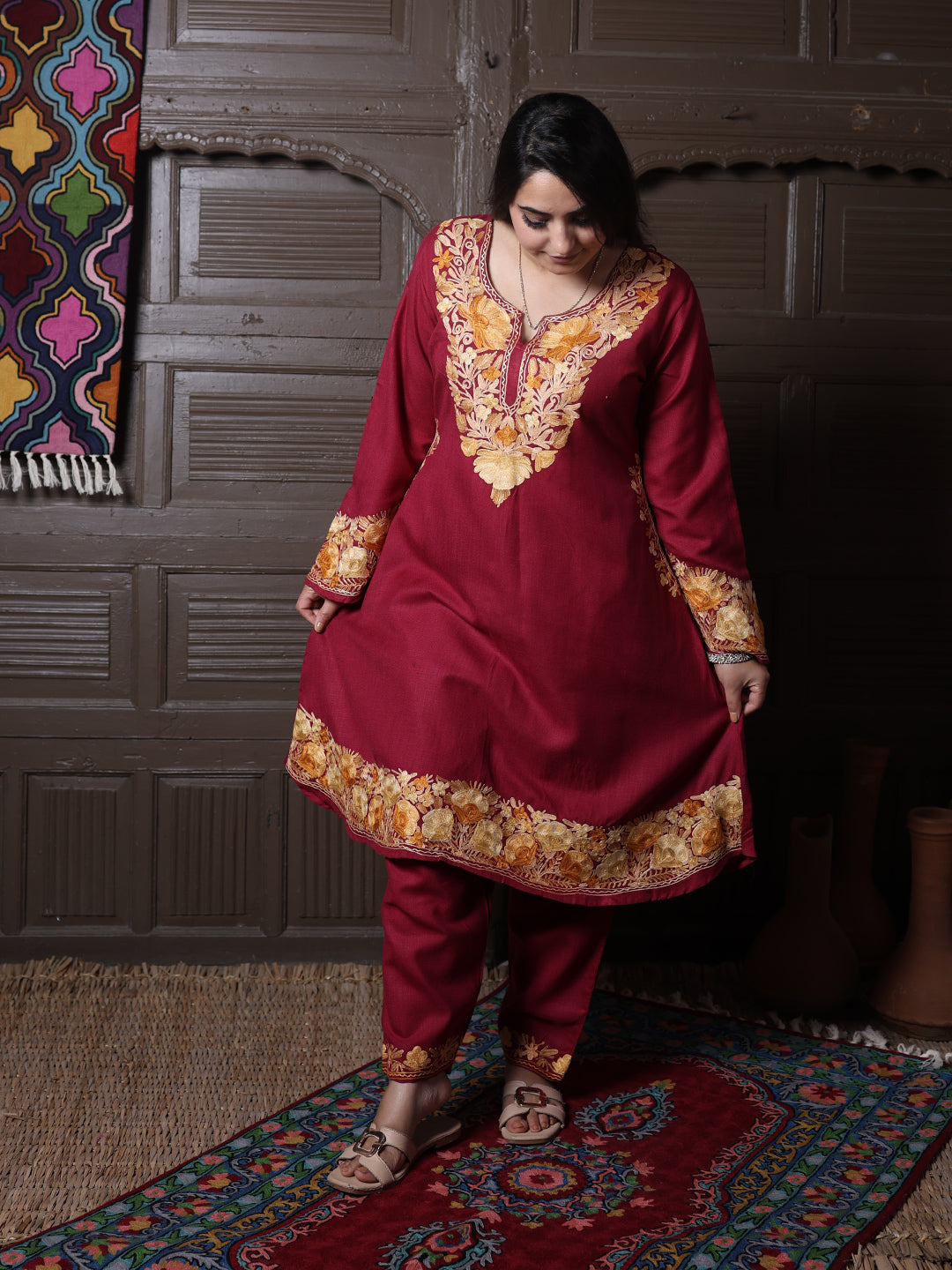 women wear maroon coord set summer
