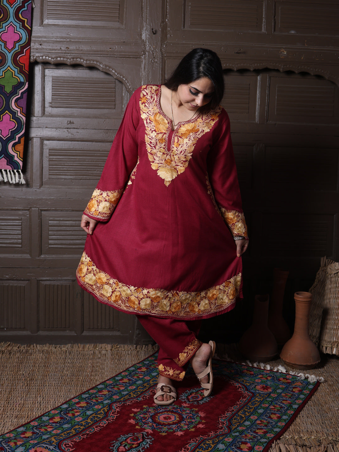 women wear maroon coord set summer
