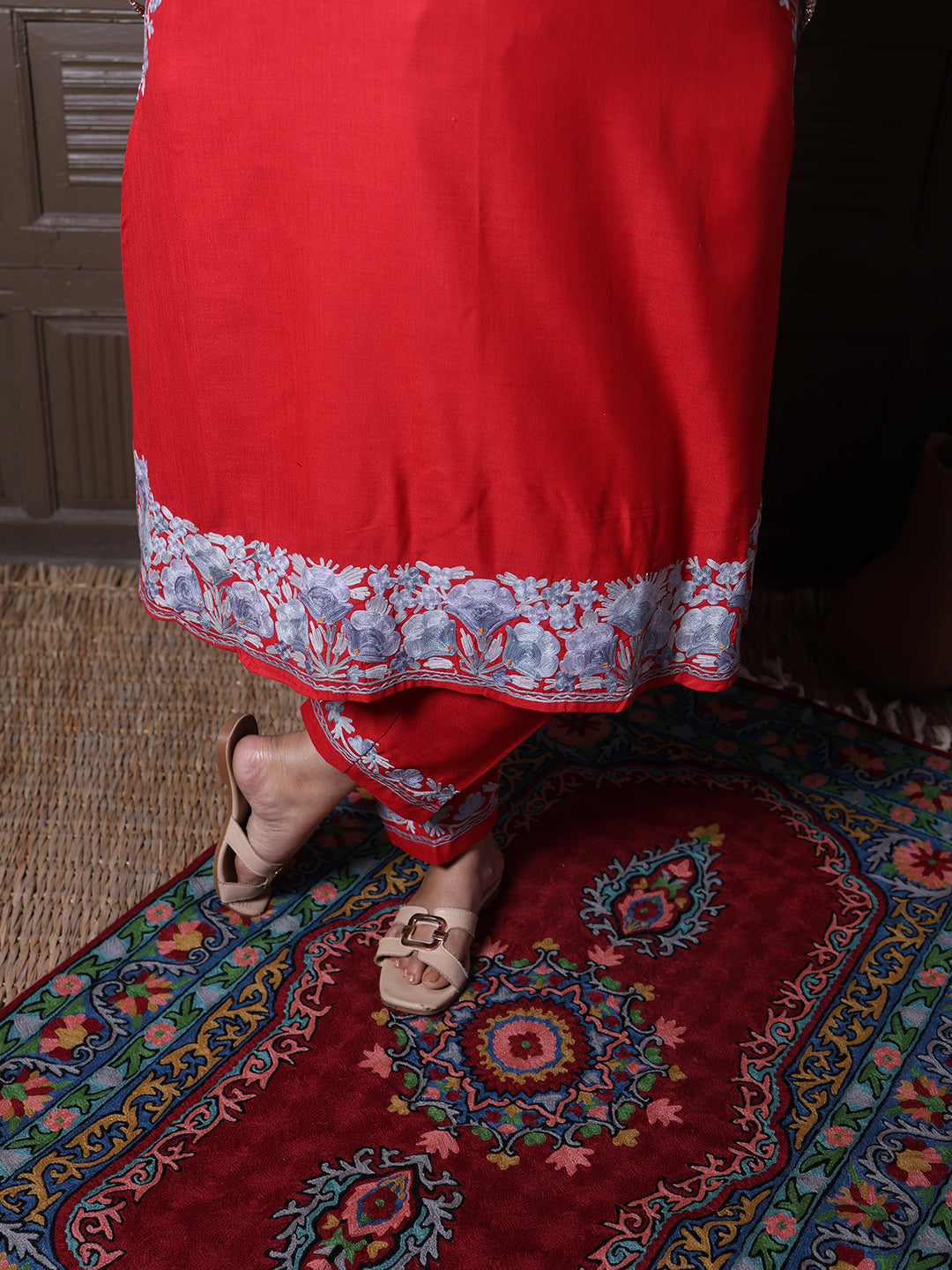 women wear scarlet red coord set summer