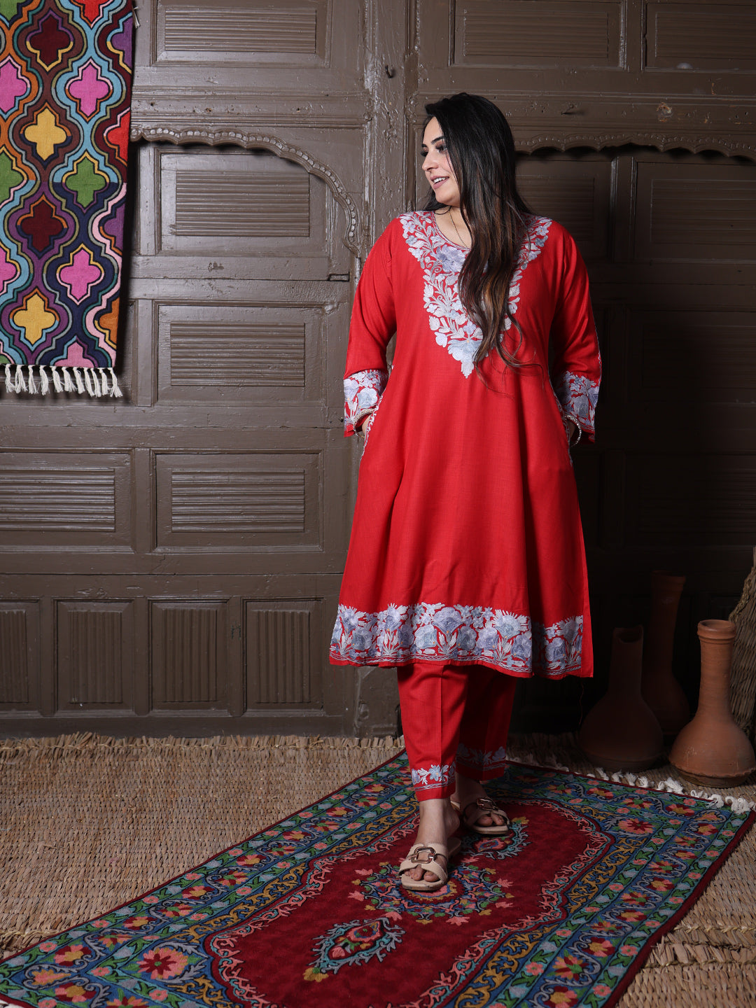 women wear scarlet red coord set summer