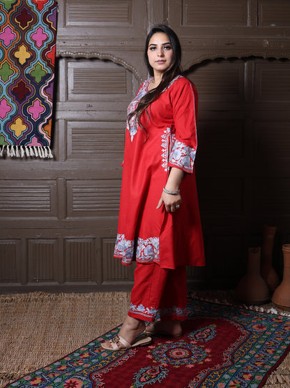 women wear scarlet red coord set summer