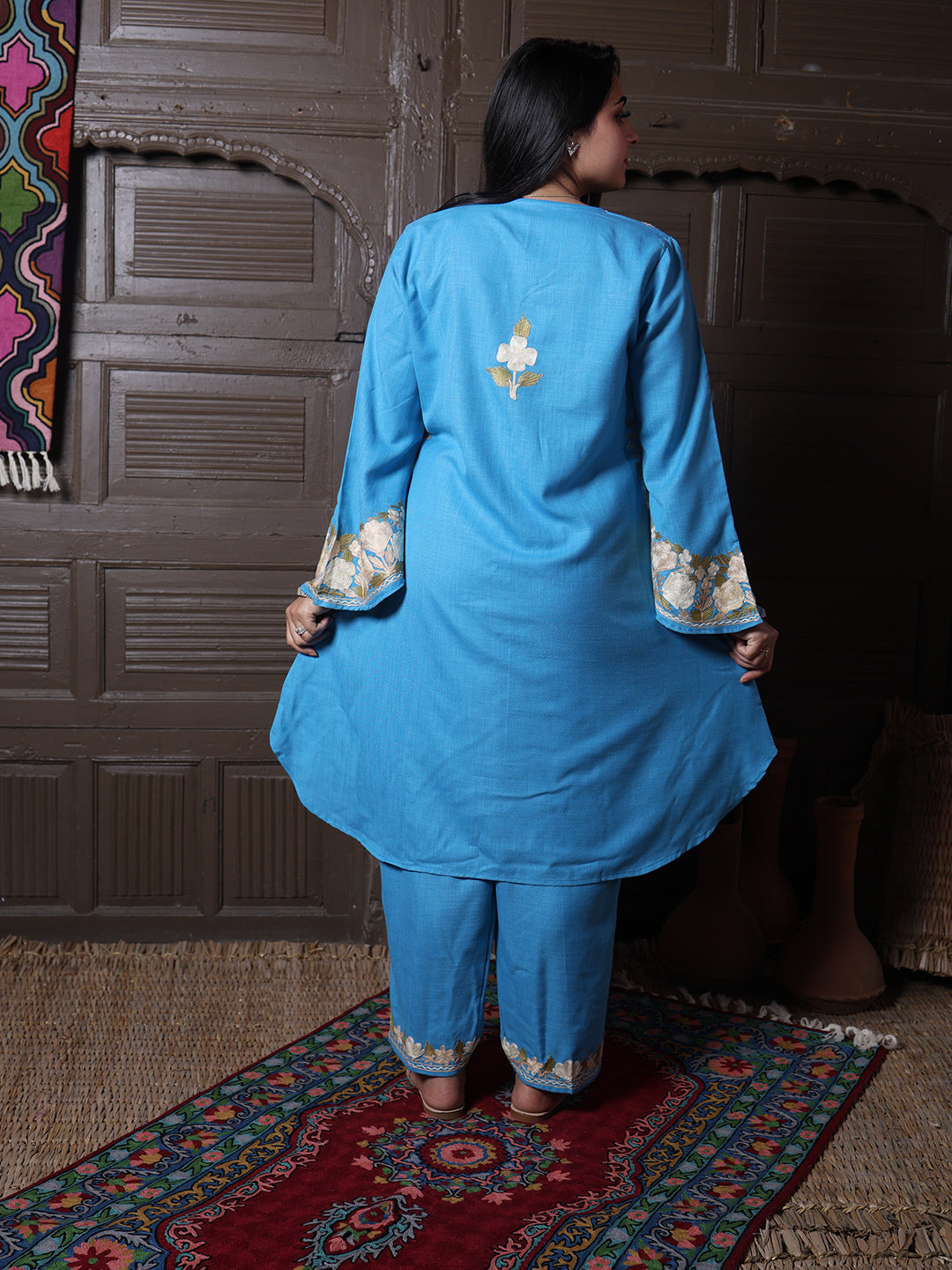 women wear sky blue coord set summer