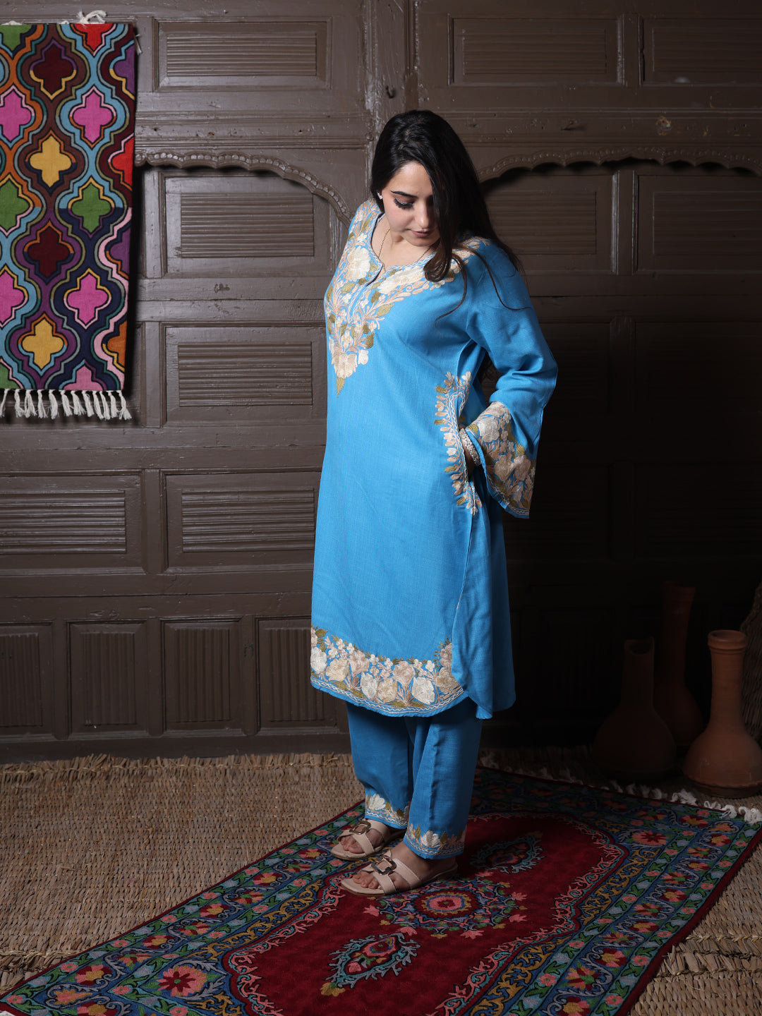 women wear sky blue coord set summer