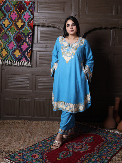 women wear sky blue coord set summer