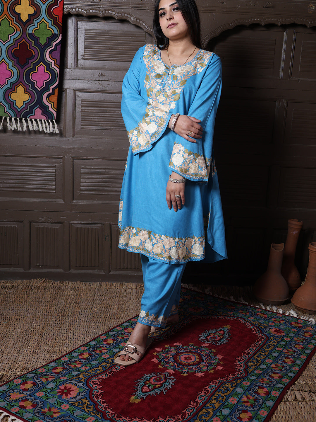 women wear sky blue coord set summer