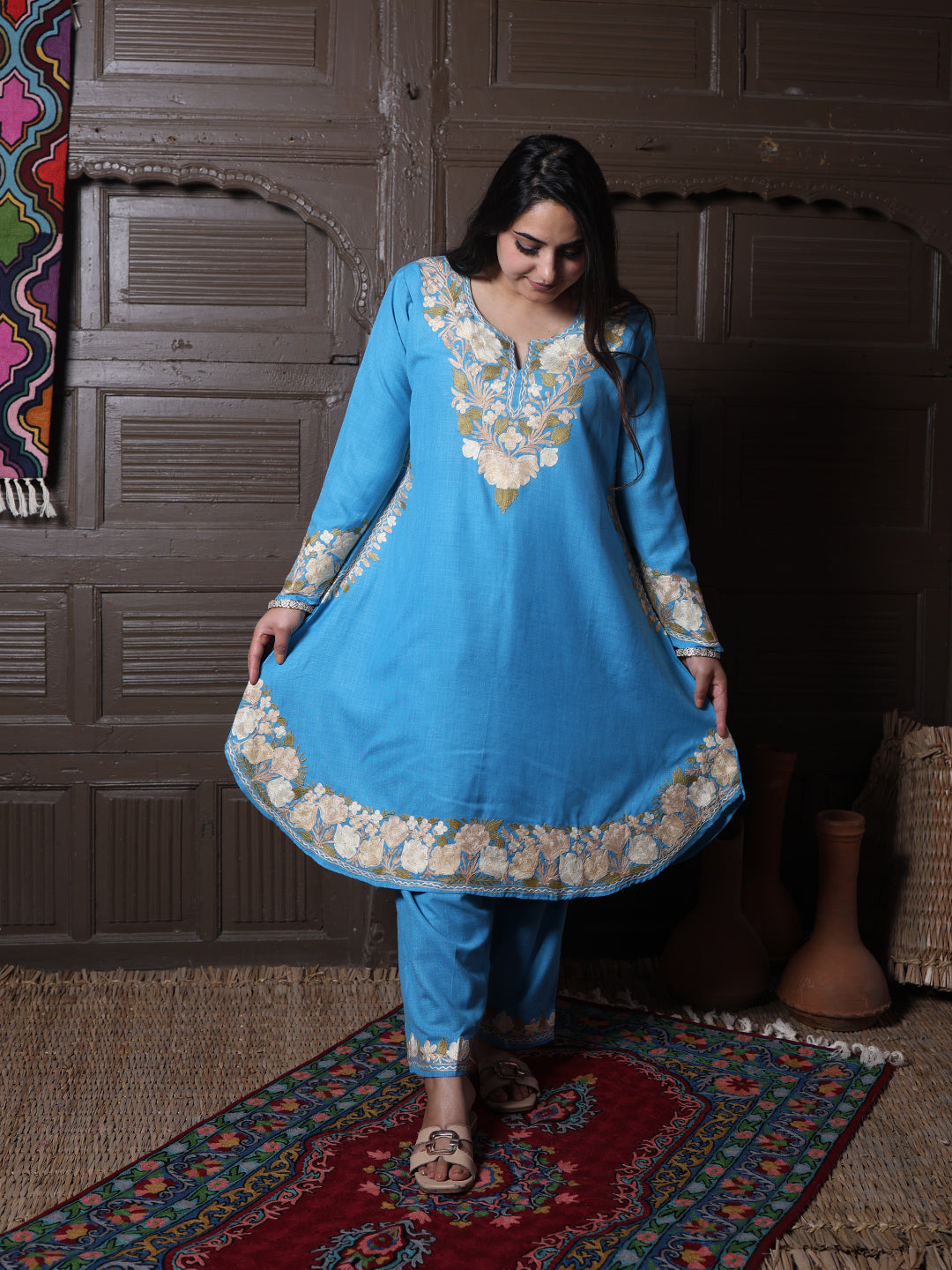 women wear sky blue coord set summer