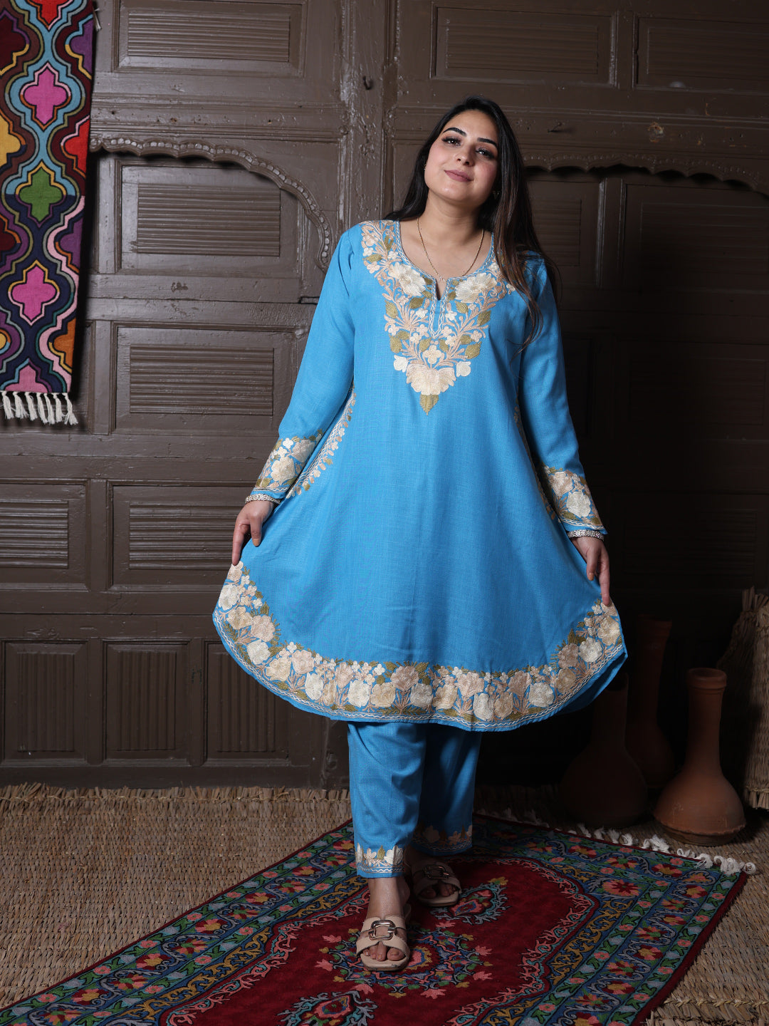 women wear sky blue coord set summer
