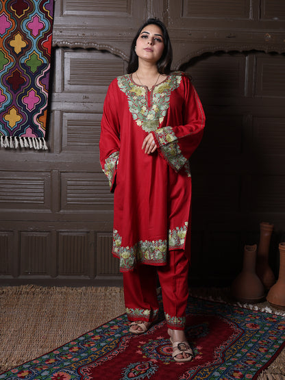 women wear cherry red coord set summer