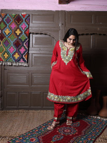 women wear cherry red coord set summer