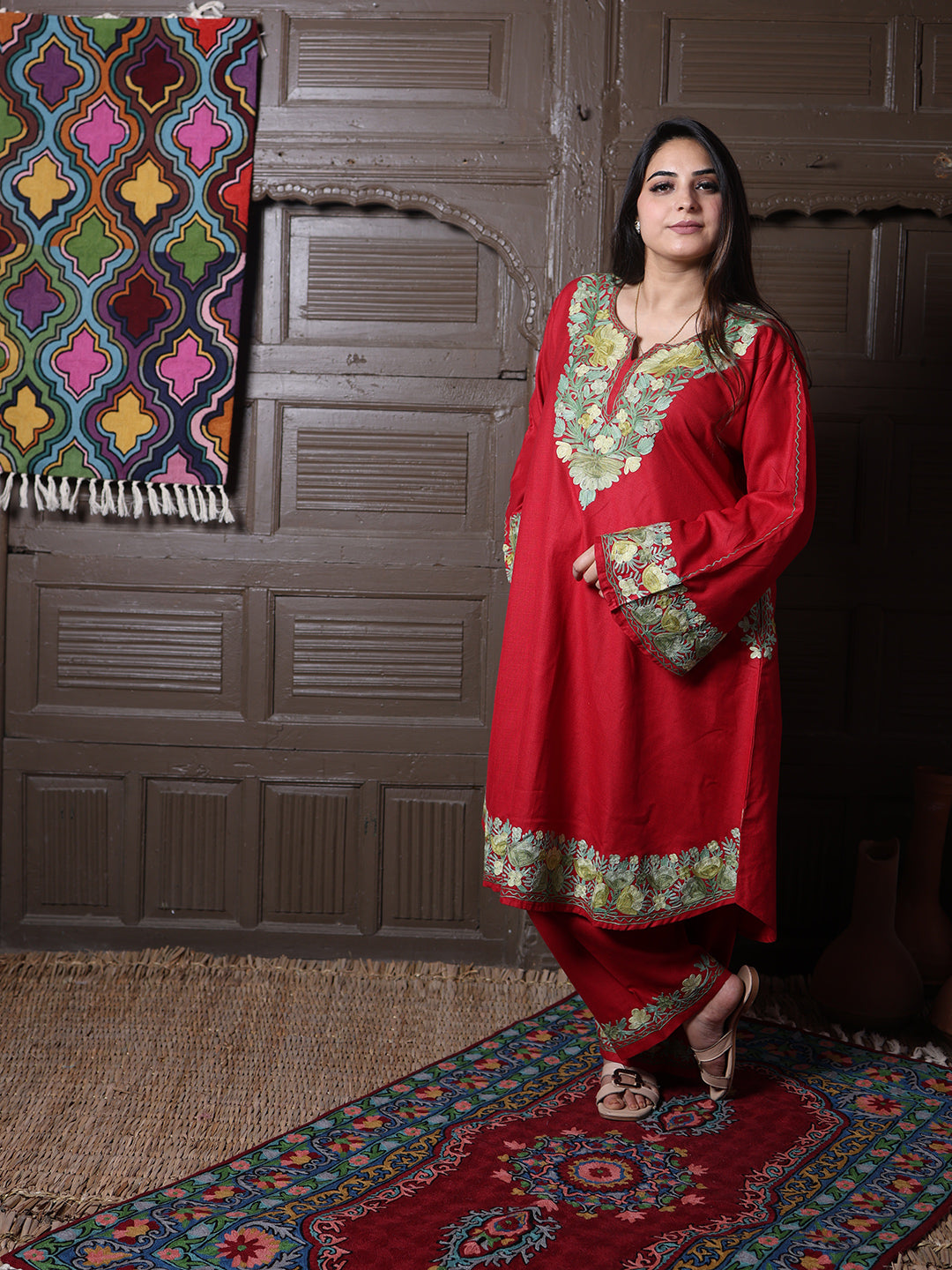 women wear cherry red coord set summer
