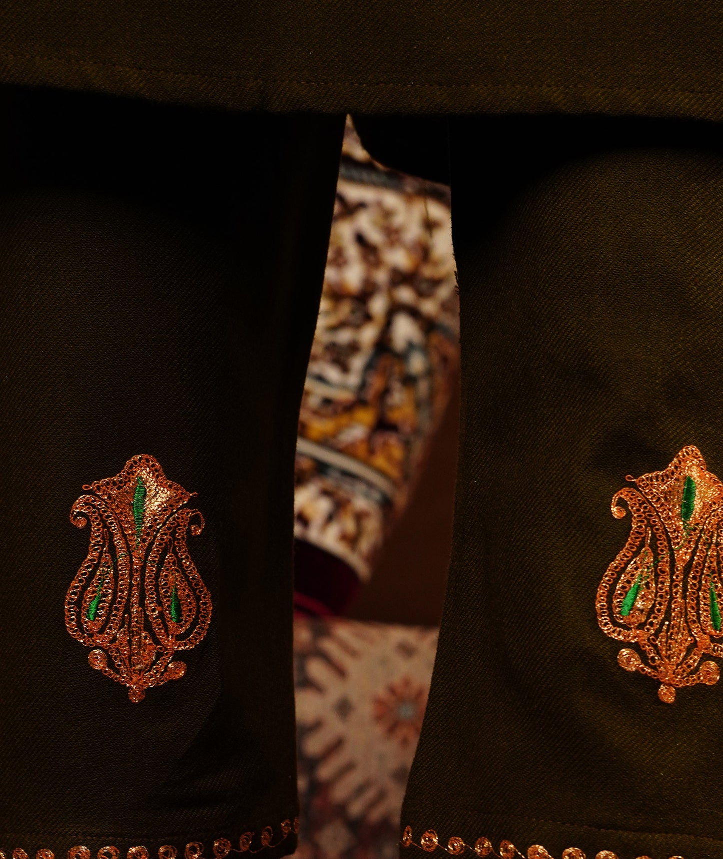 Olive Green Tilla Embroidered Woolen Co-ord Set