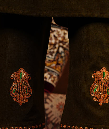 Olive Green Tilla Embroidered Woolen Co-ord Set