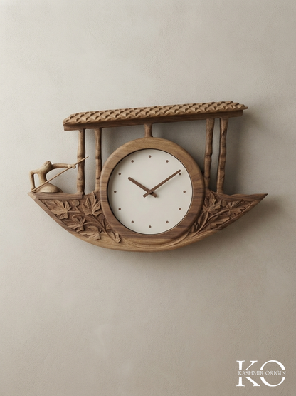 Kashmiri Hand Carved Walnut Wood Shikara Shaped Wall Clock | Hand Carved In Kashmir