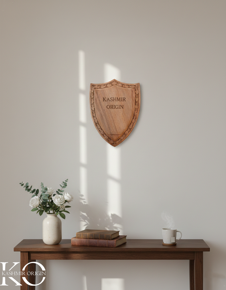 Walnut Wood Crest Plaque | Crest Emblem | Engraved Customized Emblem | Wall Insignia | Hand Carved in kashmir