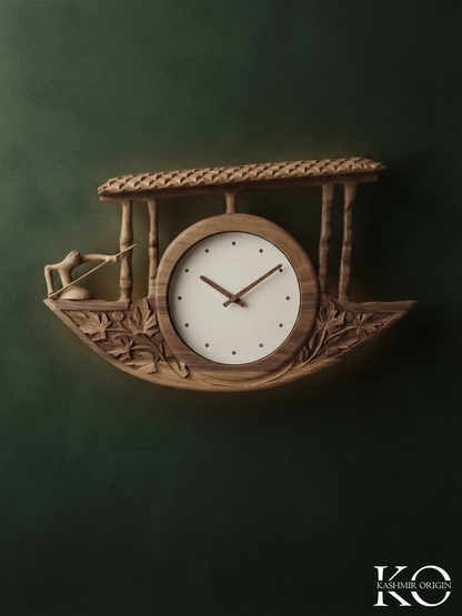 Kashmiri Hand Carved Walnut Wood Shikara Shaped Wall Clock | Hand Carved In Kashmir