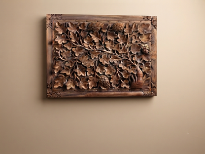Tree & Leaves Intricate Design Hand Carved Walnut Wood Panel | Hand Carved In kashmir | Made By Award Winning Master Artisan