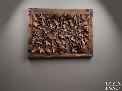 Tree & Leaves Intricate Design Hand Carved Walnut Wood Panel | Hand Carved In kashmir | Made By Award Winning Master Artisan