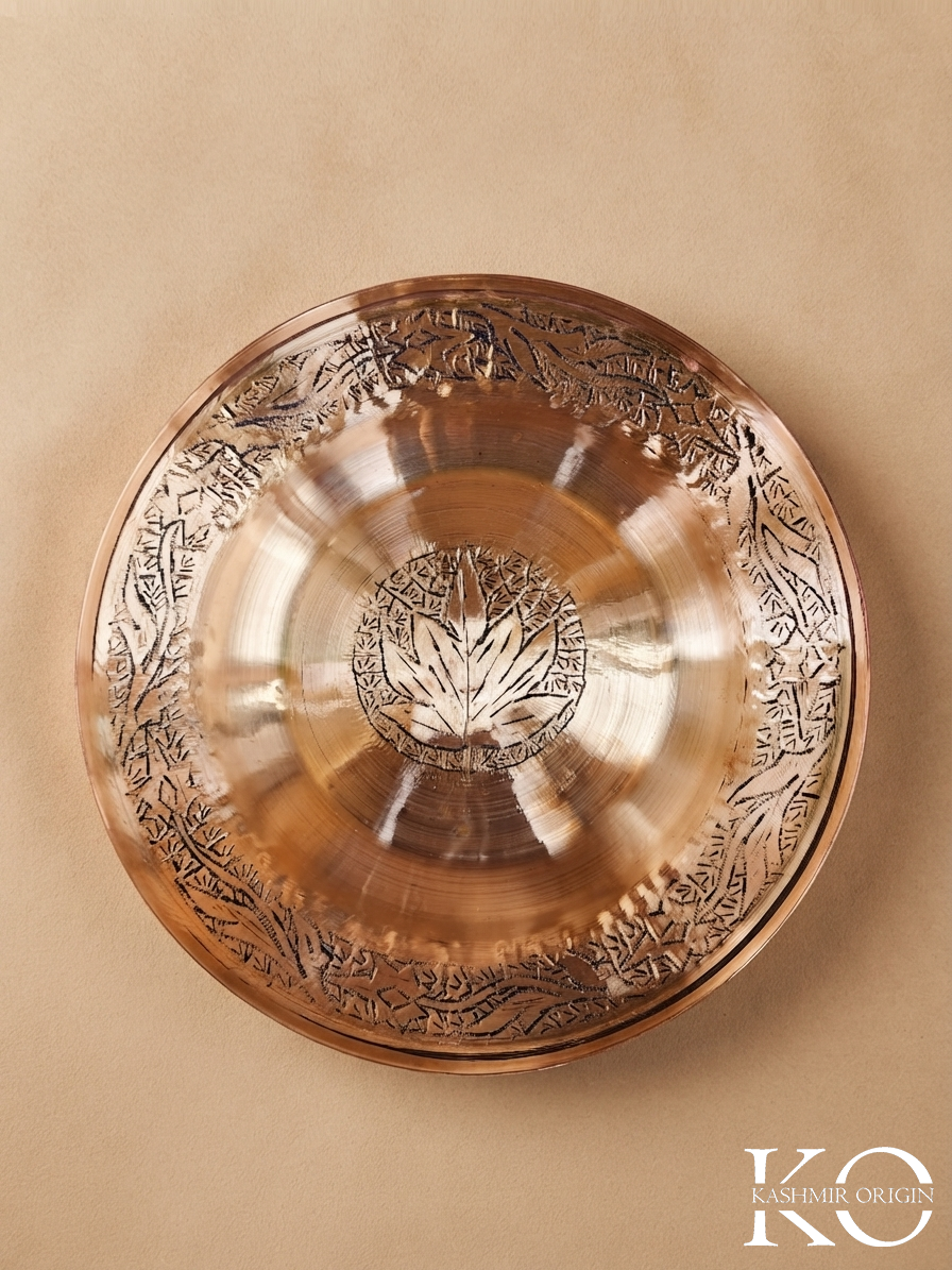 Chinar Motif Copper Rice Plate | Hand Engraved Kashmiri Copper Thali